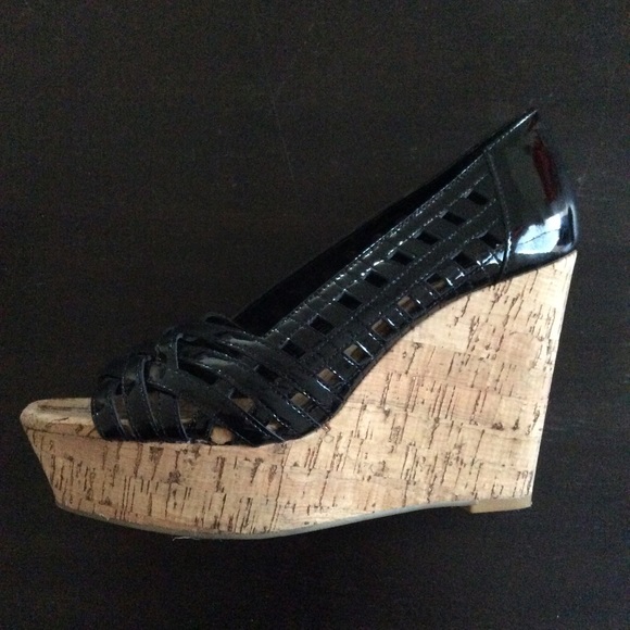 Jessica Simpson Shoes - Jessica Simpson Black Patent Cork Wedges
